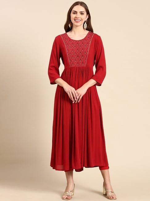 showoff maroon embroidered kurta