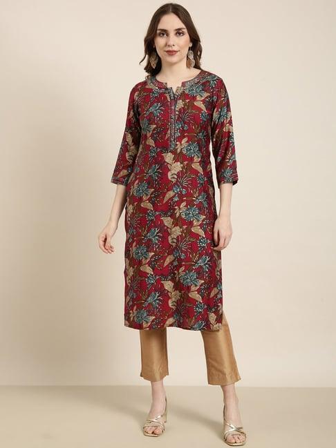 showoff maroon floral print kurta