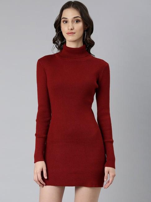 showoff maroon regular fit bodycon dress