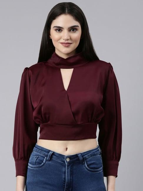 showoff maroon regular fit crop top