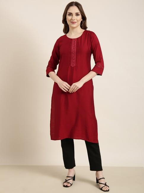 showoff maroon regular fit kurta