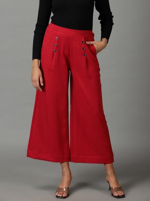 showoff maroon straight fit high rise parallel trousers