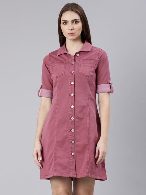 showoff mauve cotton regular fit shirt dress