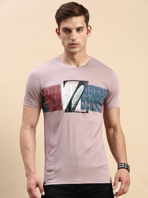 showoff mauve cotton slim fit printed t-shirt