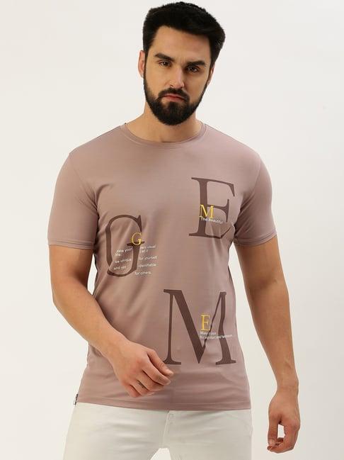 showoff mauve cotton slim fit printed t-shirt