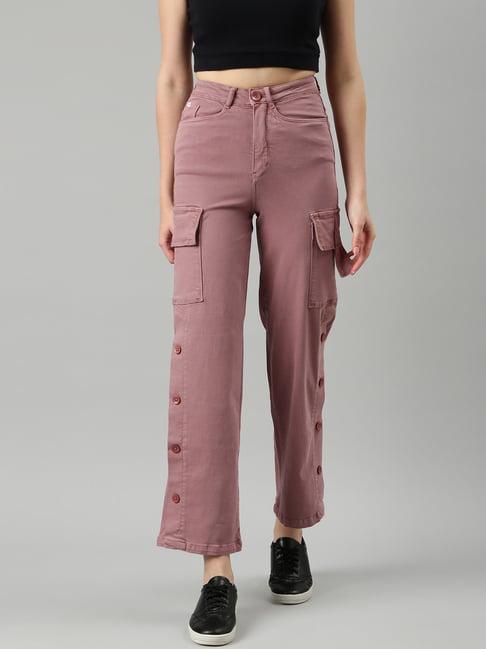 showoff mauve denim relaxed fit mid rise cargo jeans