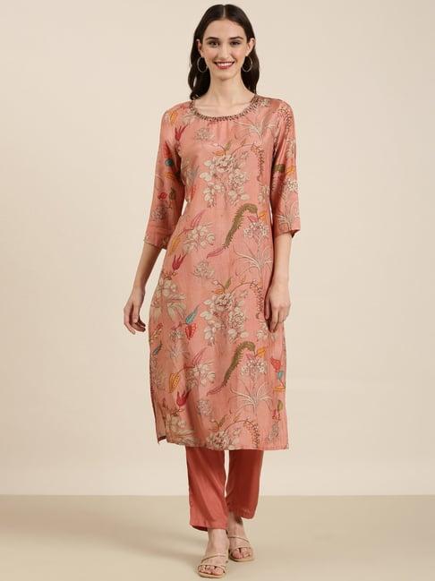 showoff mauve embellished kurta with pants