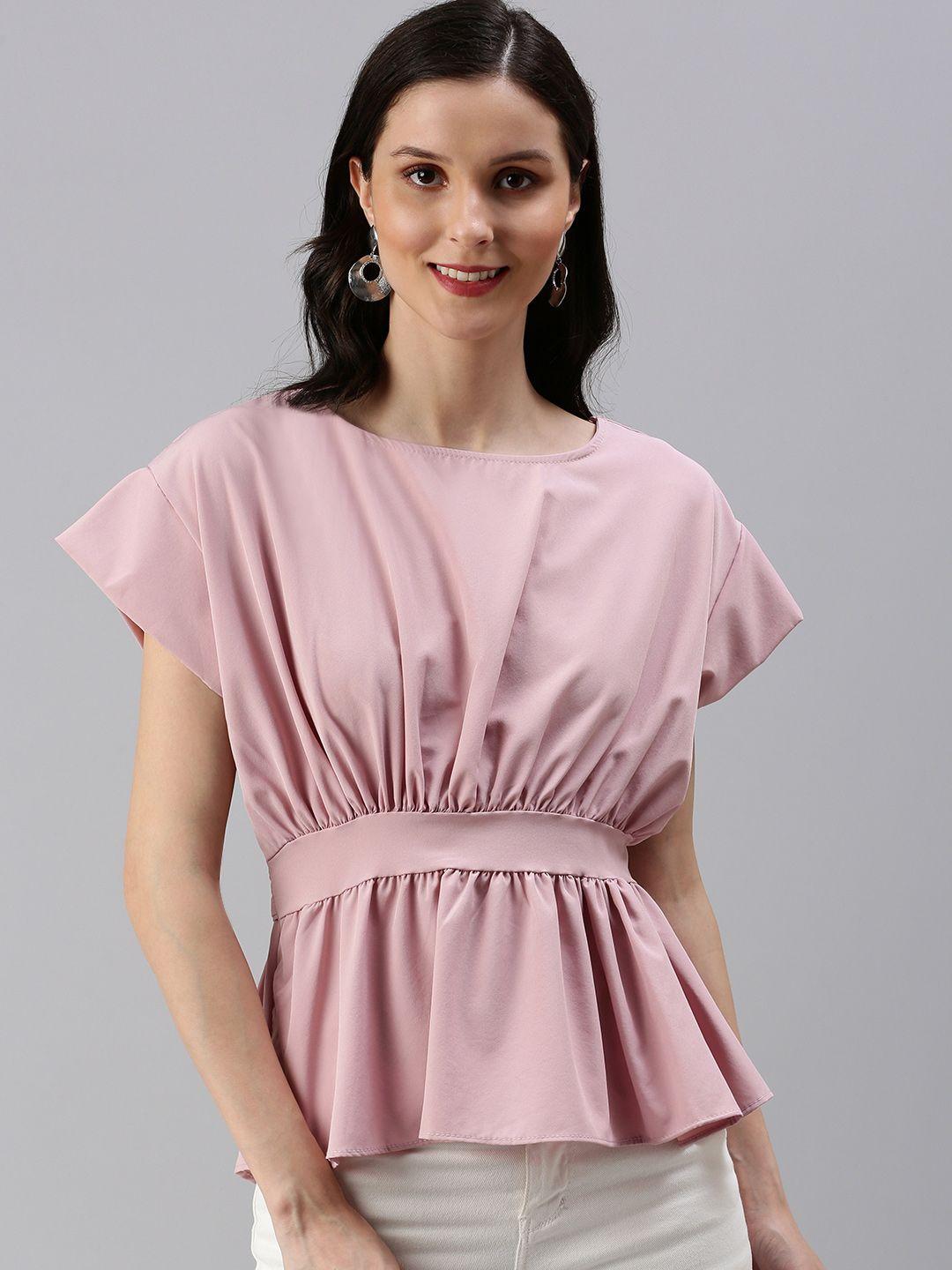 showoff mauve extended sleeves crepe cinched waist top