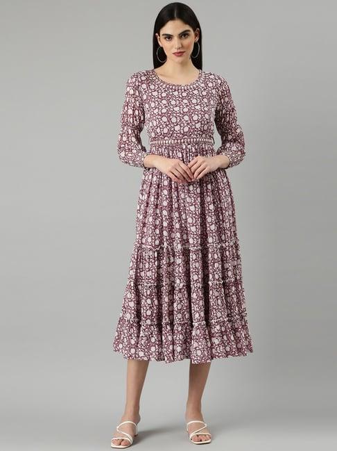 showoff mauve floral print midi dress