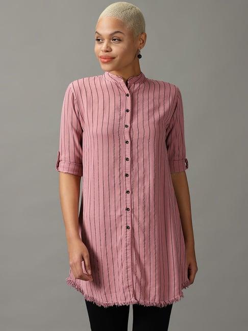 showoff mauve striped longline shirt