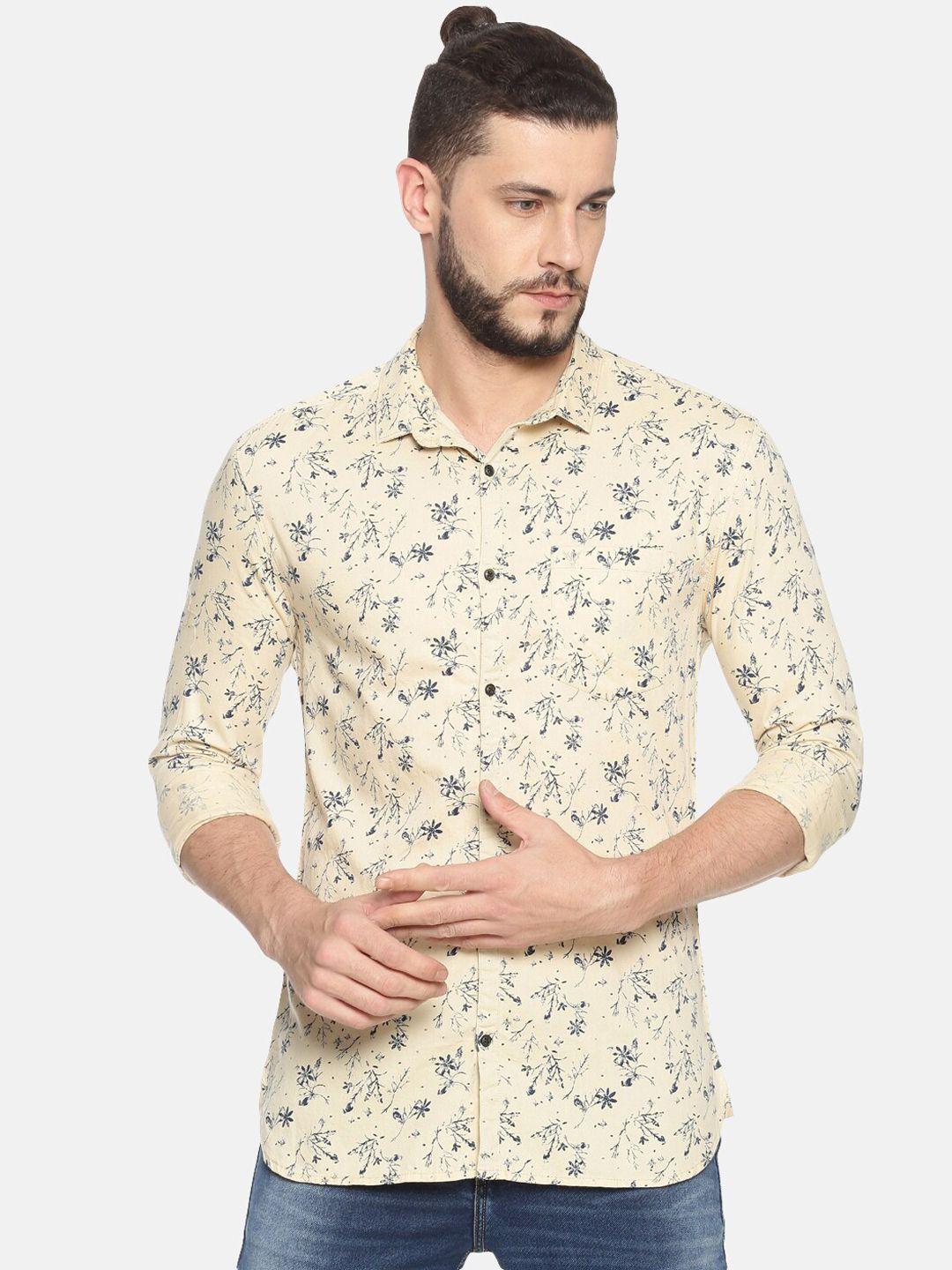 showoff men beige & grey slim fit floral print casual shirt