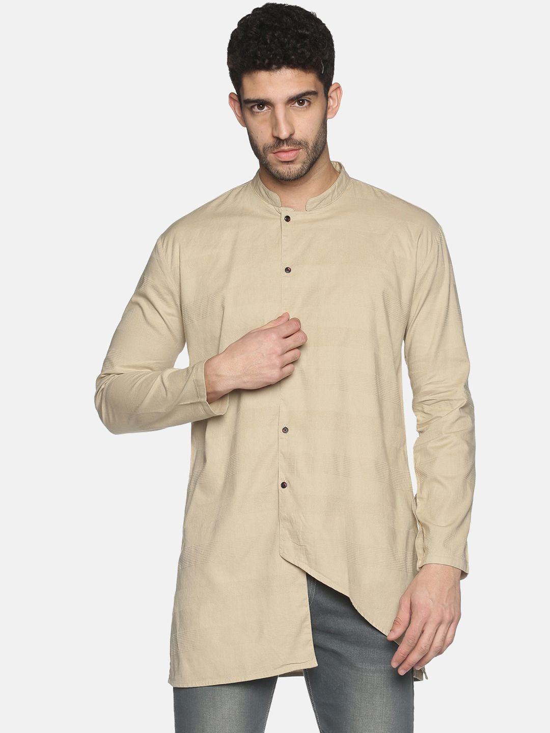 showoff men beige striped kurta