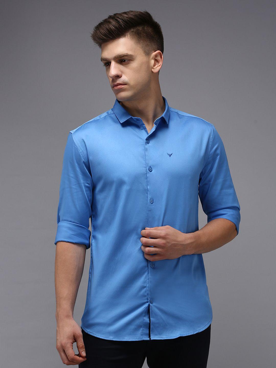 showoff men blue comfort cotton casual shirt