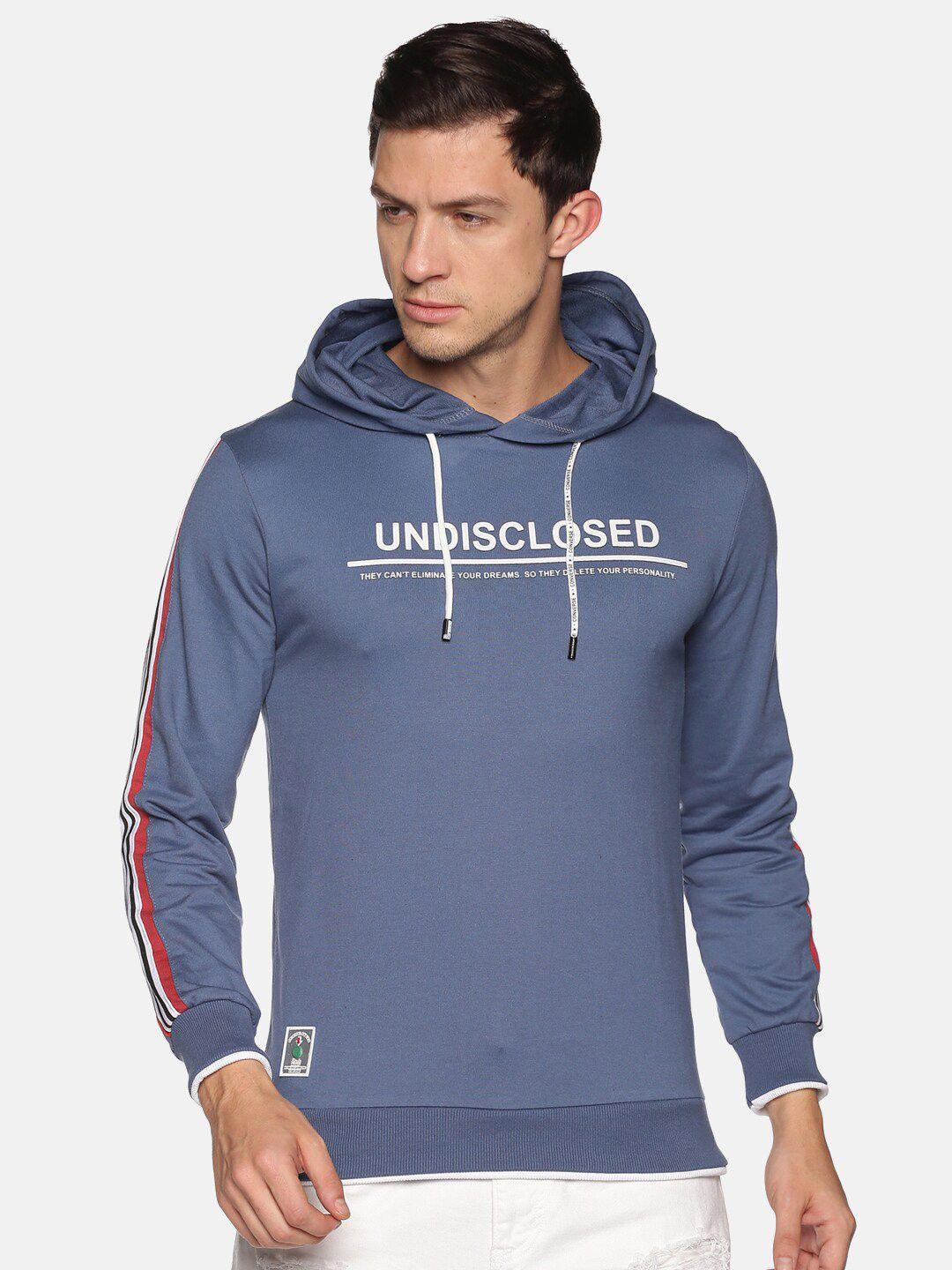 showoff men blue printed hooded sweatshirt