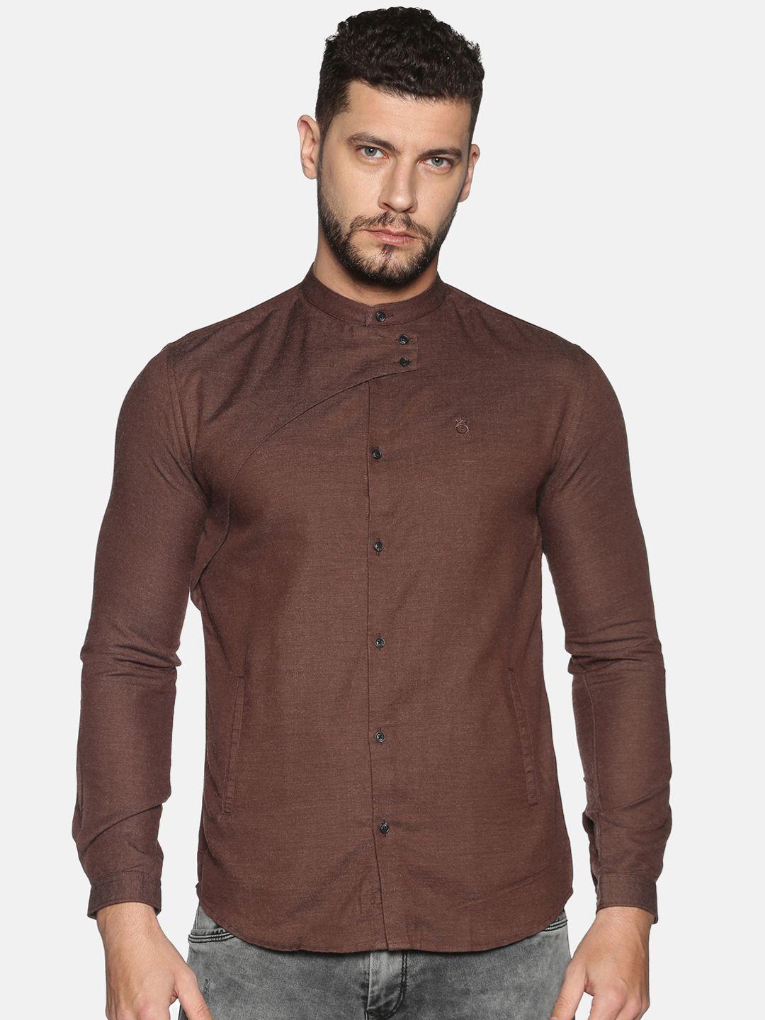 showoff men brown slim fit solid casual shirt