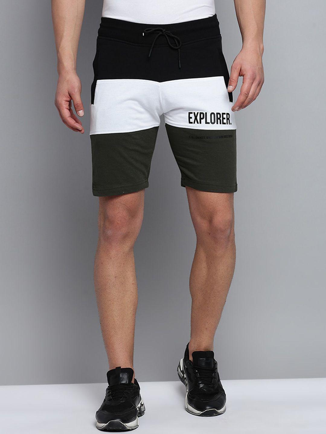 showoff men colourblocked cotton mid-rise sports shorts