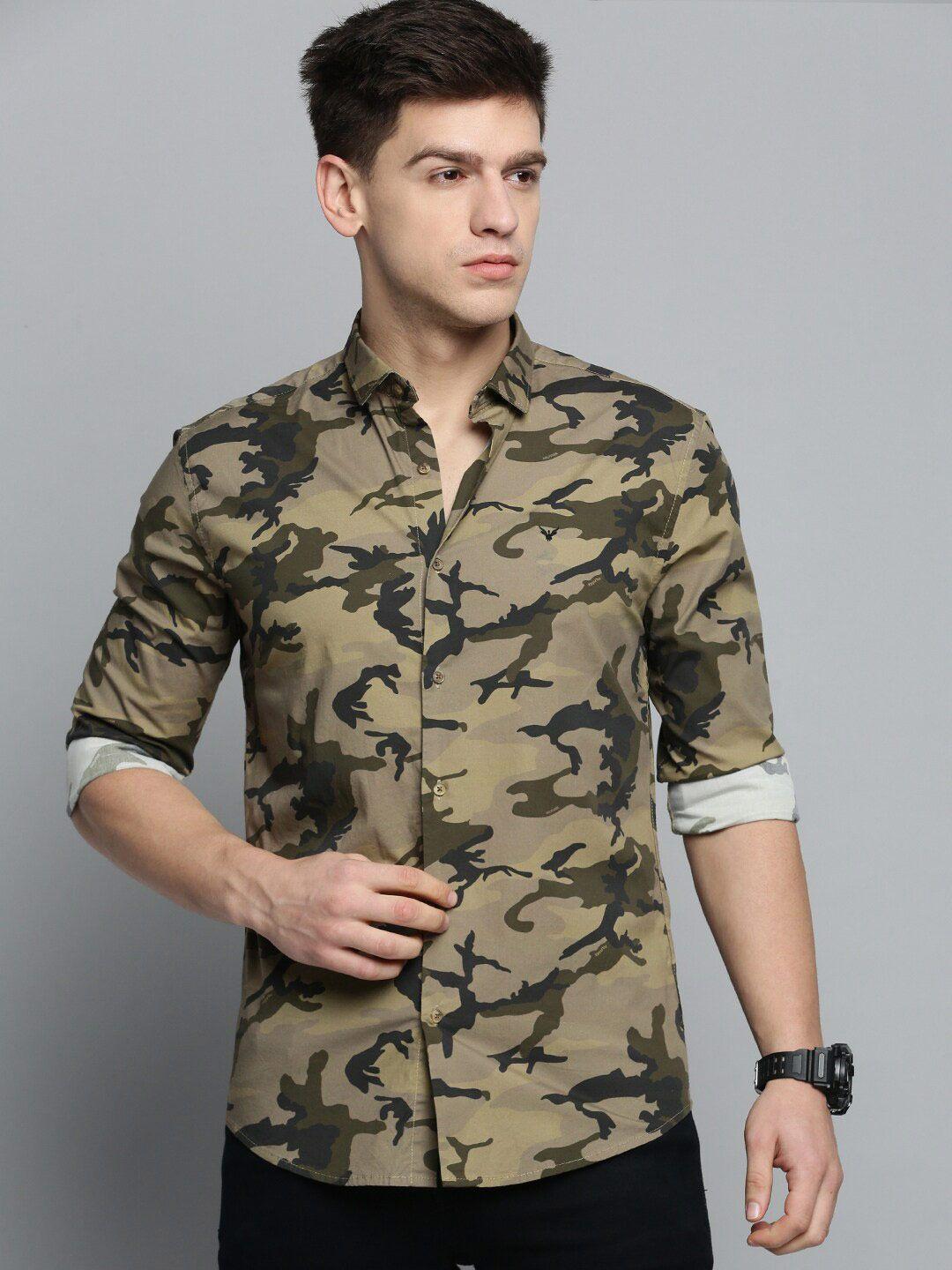 showoff men comfort camouflage printed casual cotton shirt