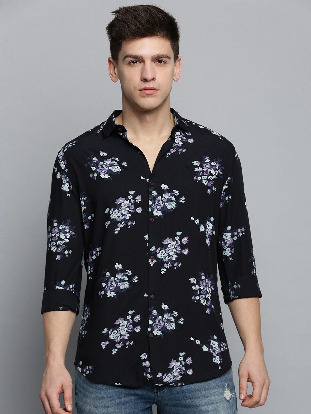 showoff men comfort floral printed spread collar cotton casual shirt