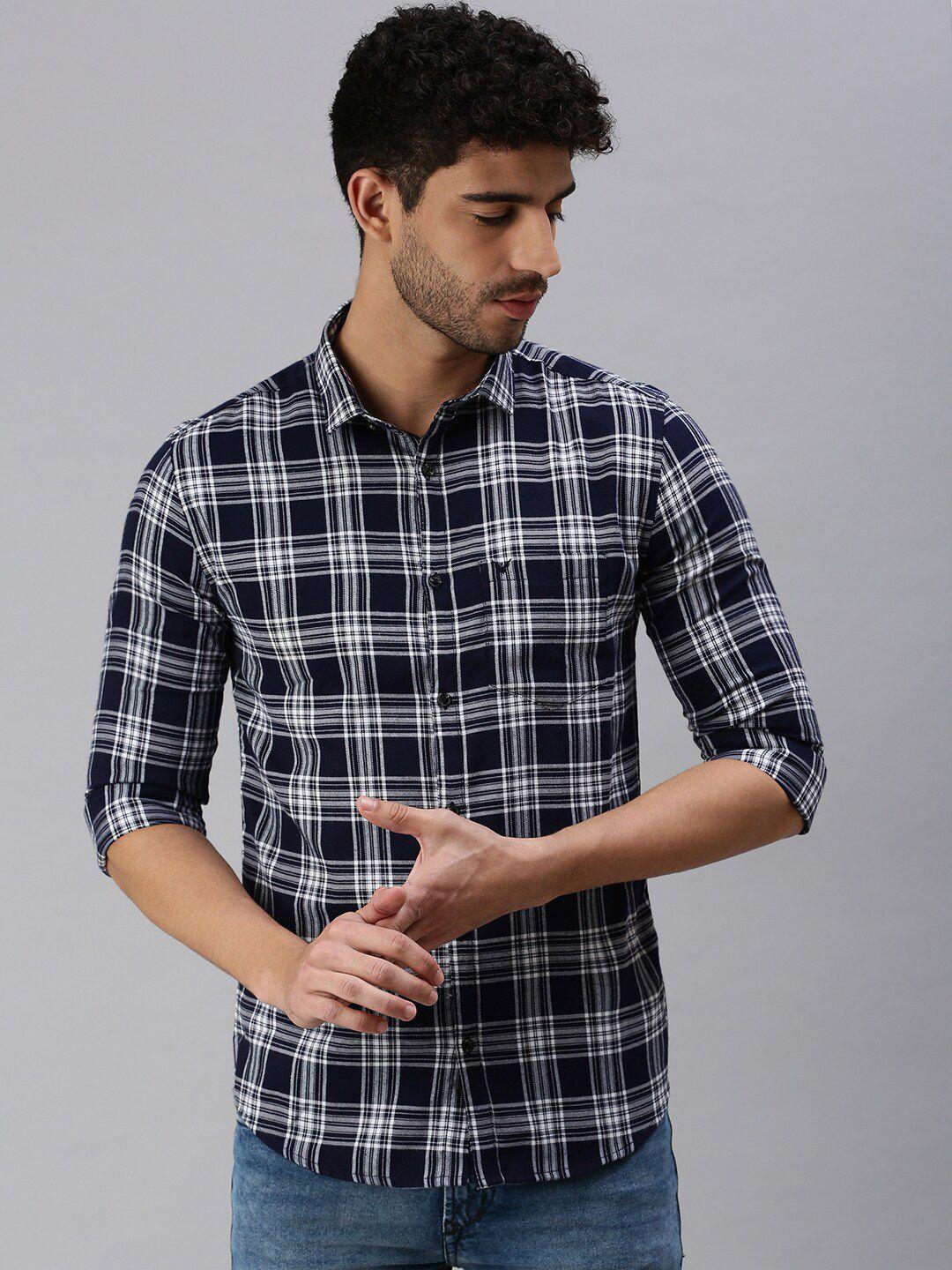showoff men comfort gingham checked casual shirt