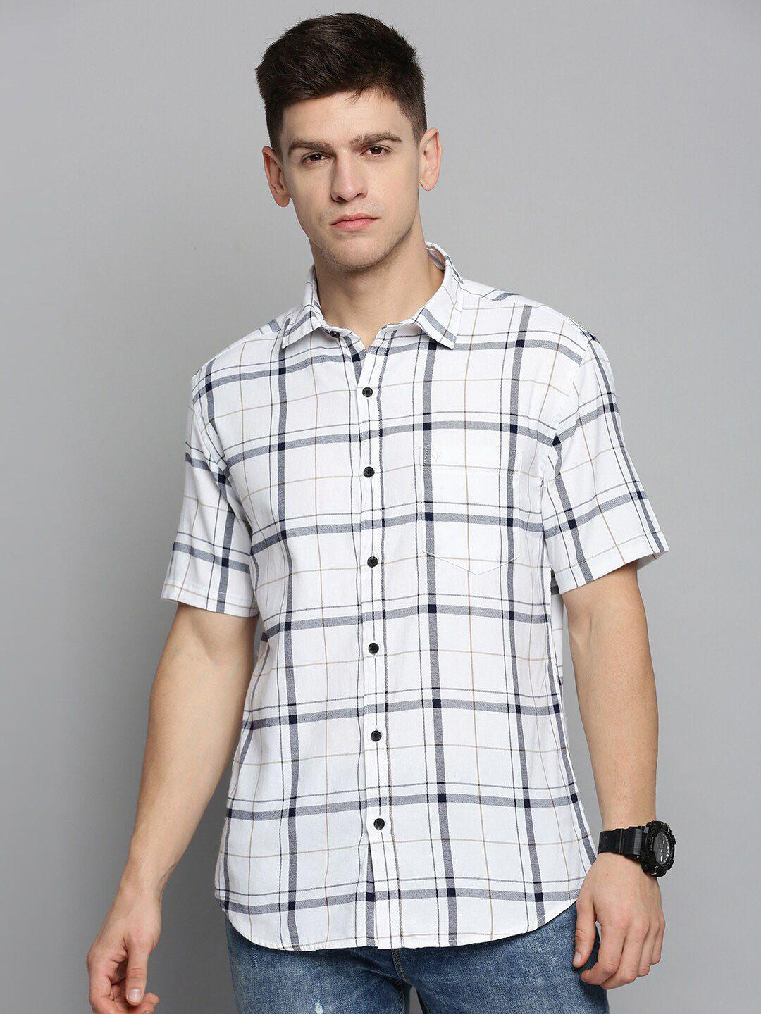 showoff men comfort windowpane checked casual cotton shirt