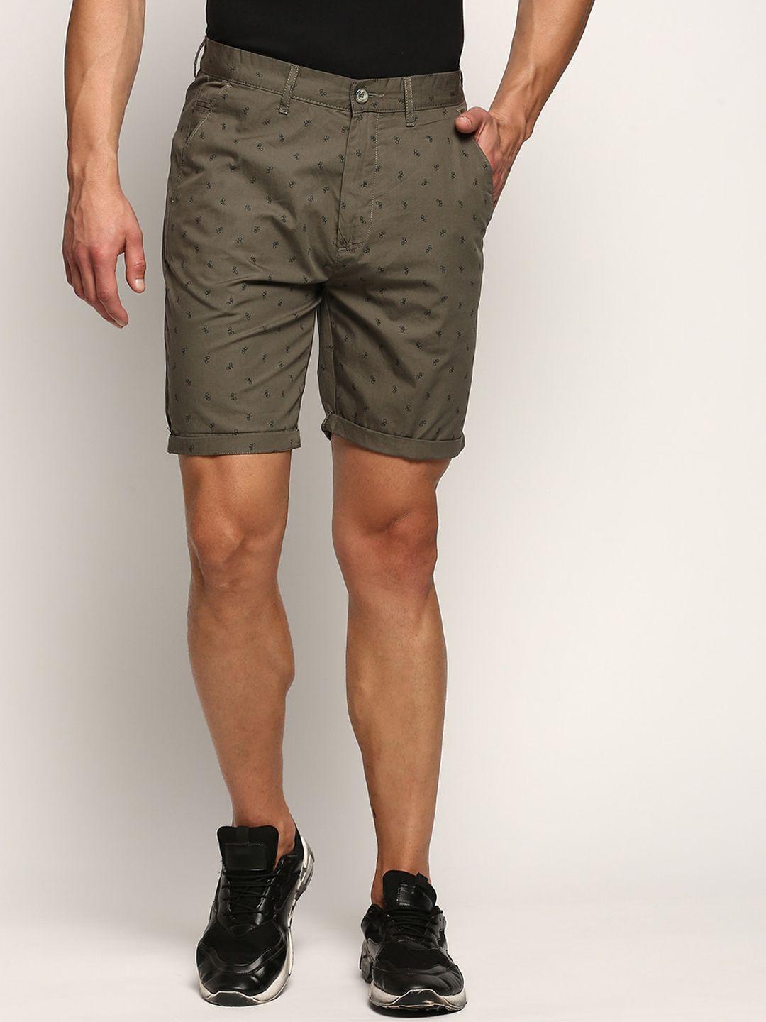 showoff men conversational printed mid-rise cotton shorts