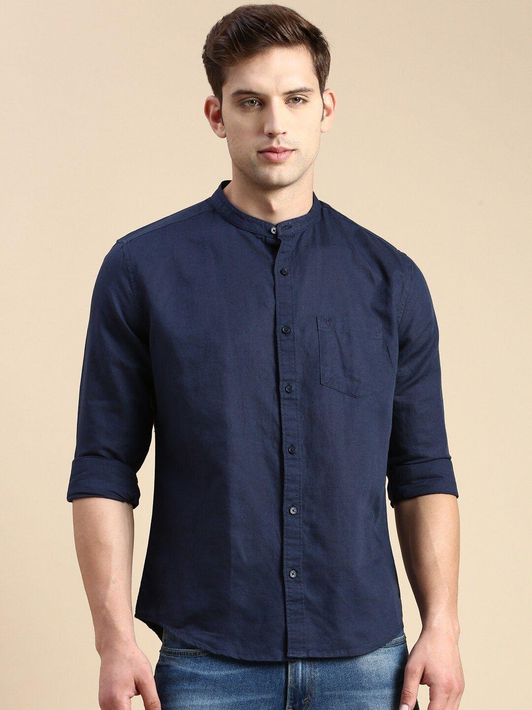 showoff men cotton linen comfort slim fit opaque casual shirt