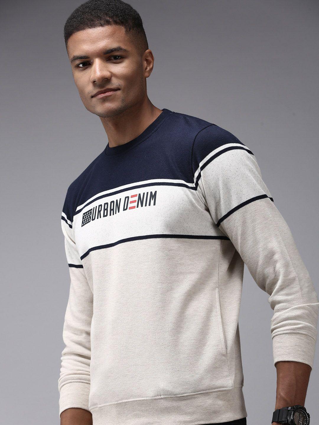 showoff men cream-coloured colourblocked sweatshirt