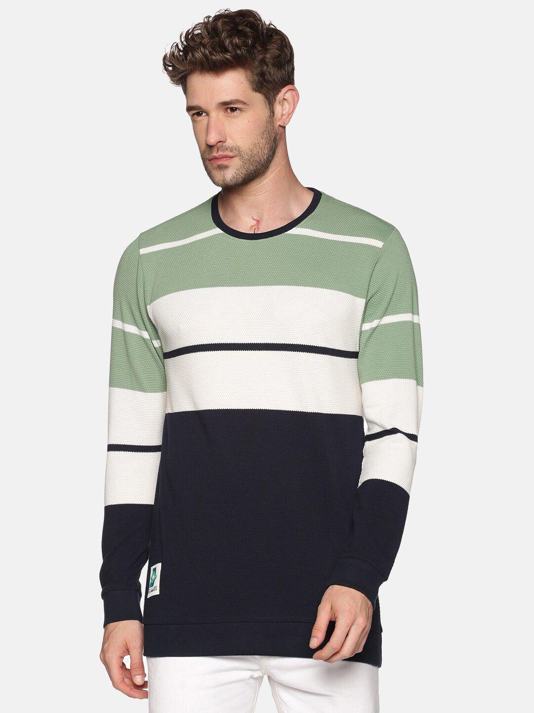 showoff men green & white striped sweatshirt