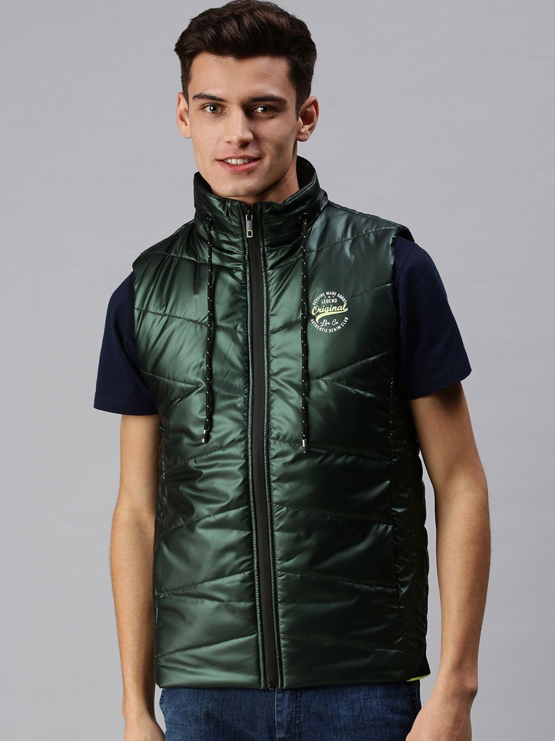 showoff men green camouflage lightweight padded jacket with patchwork