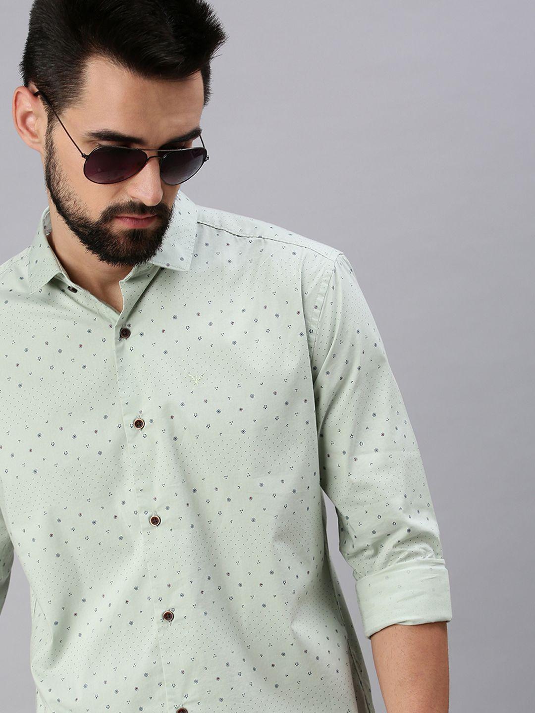 showoff men green comfort slim fit printed casual shirt