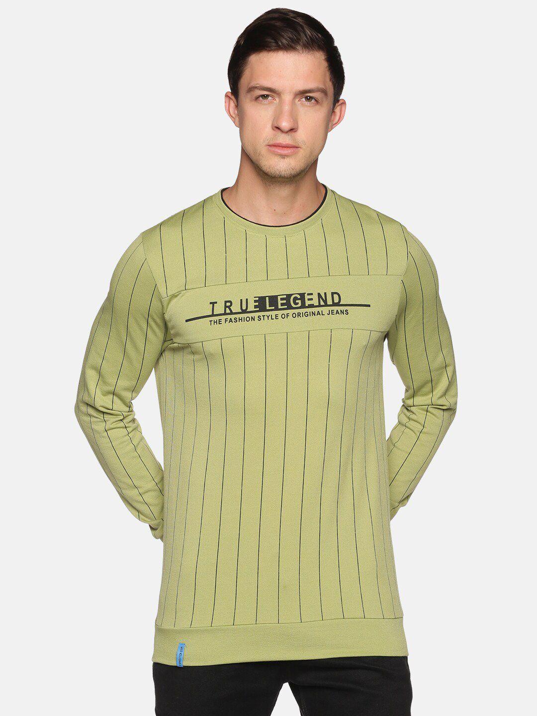 showoff men green striped cotton sweatshirt