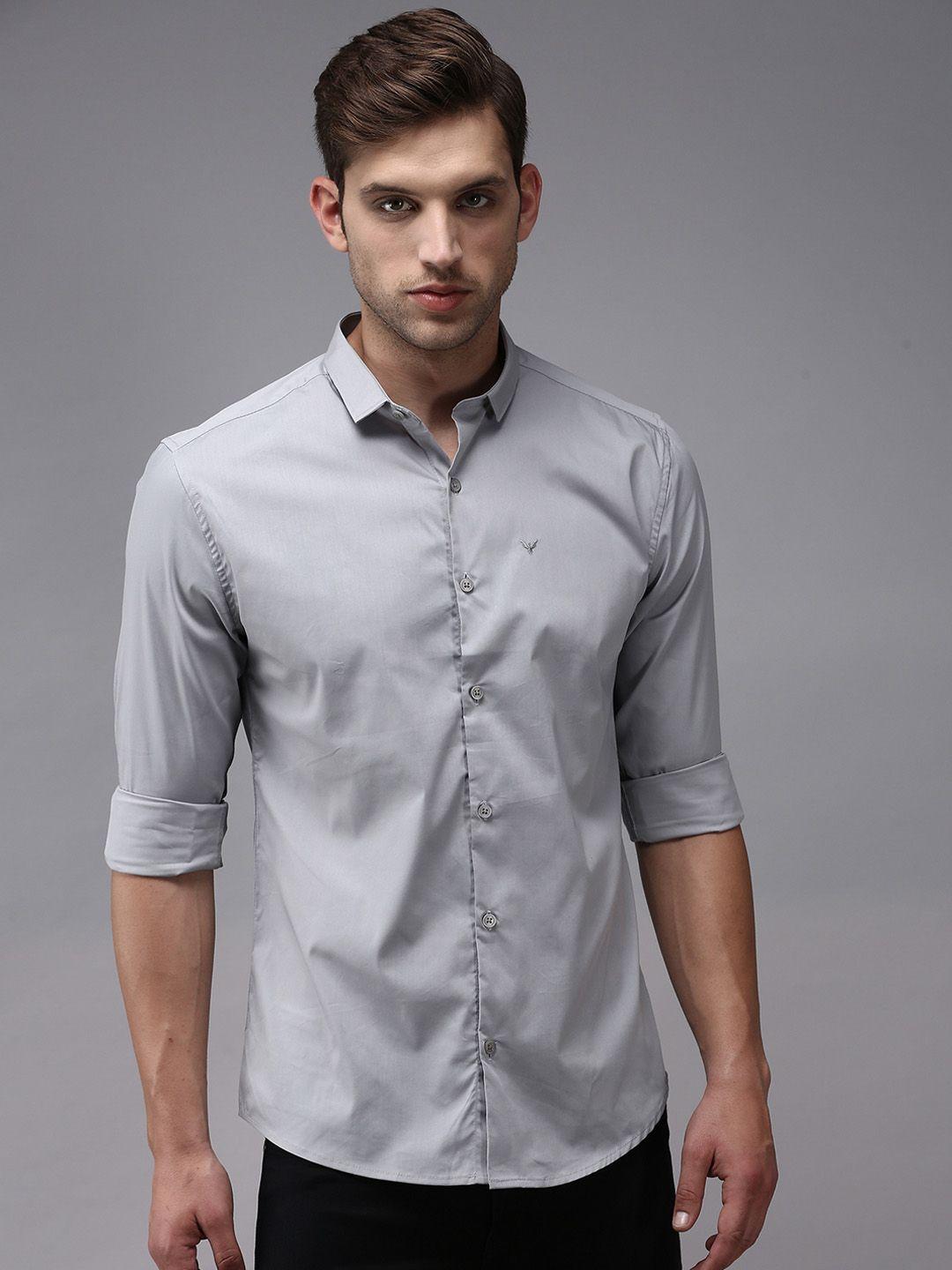 showoff men grey comfort cotton casual shirt