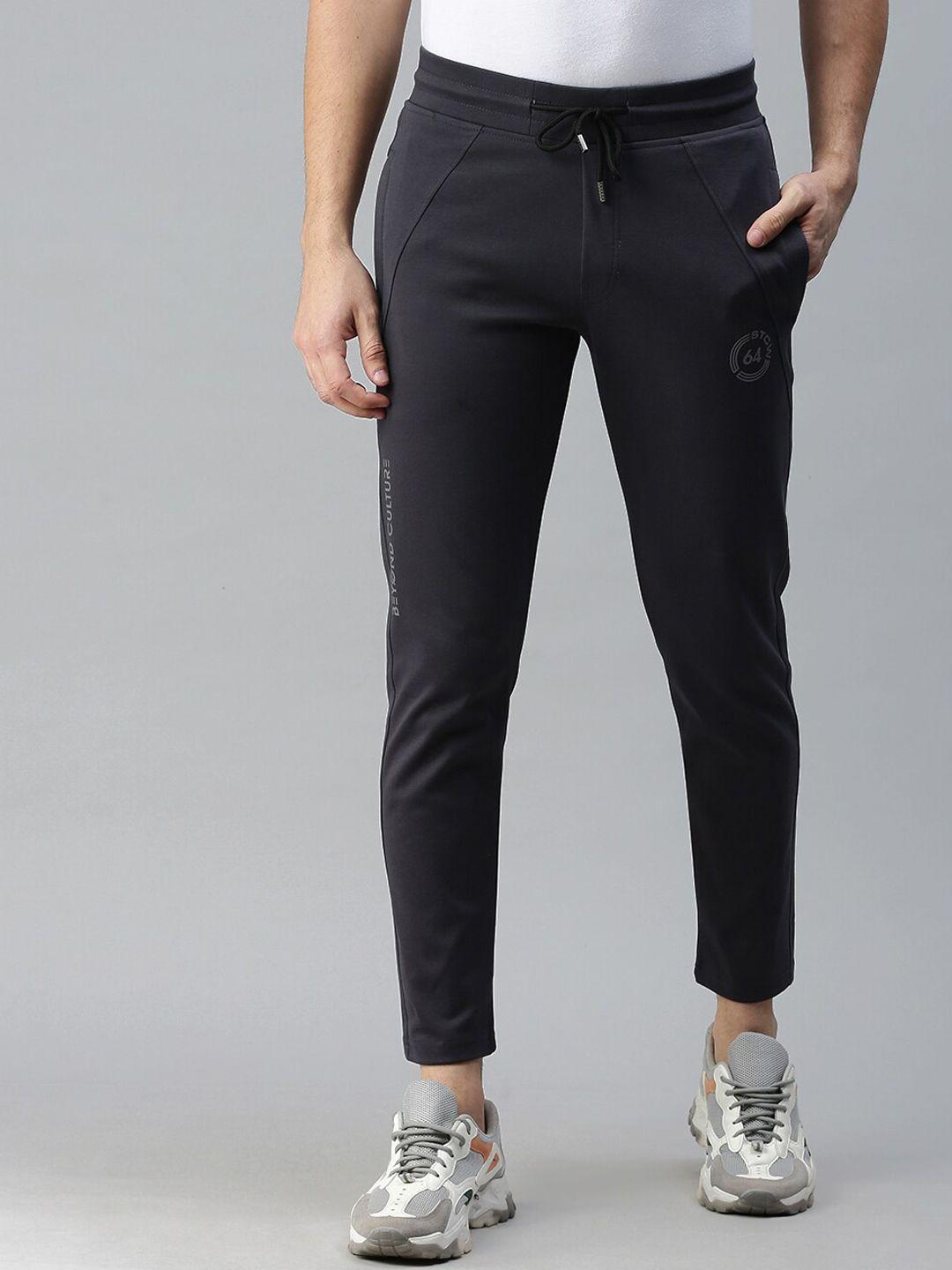 showoff men grey solid slim-fit cotton track pants