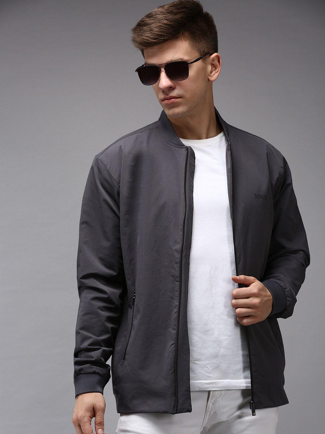 showoff men grey water resistant bomber jacket