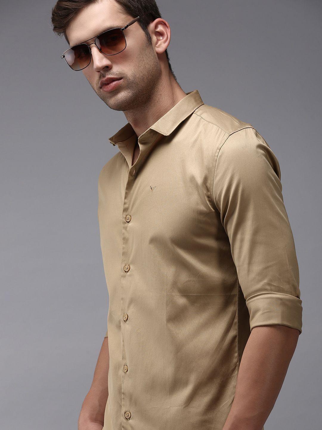 showoff men khaki comfort cotton  casual shirt