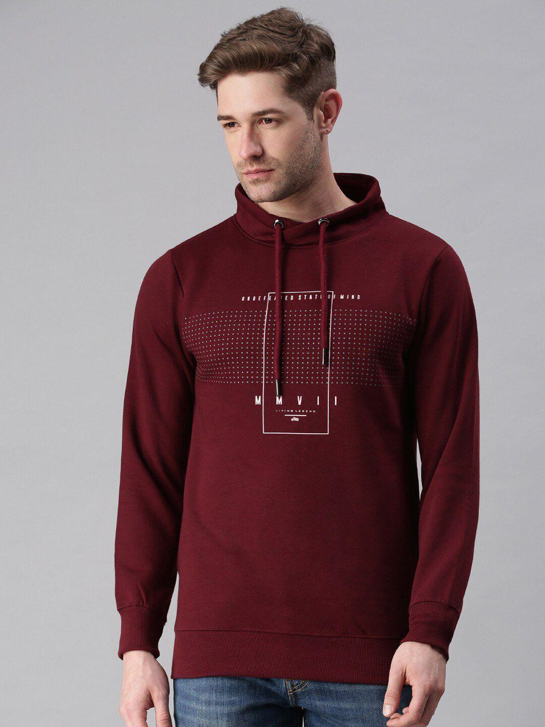 showoff men maroon printed hooded sweatshirt