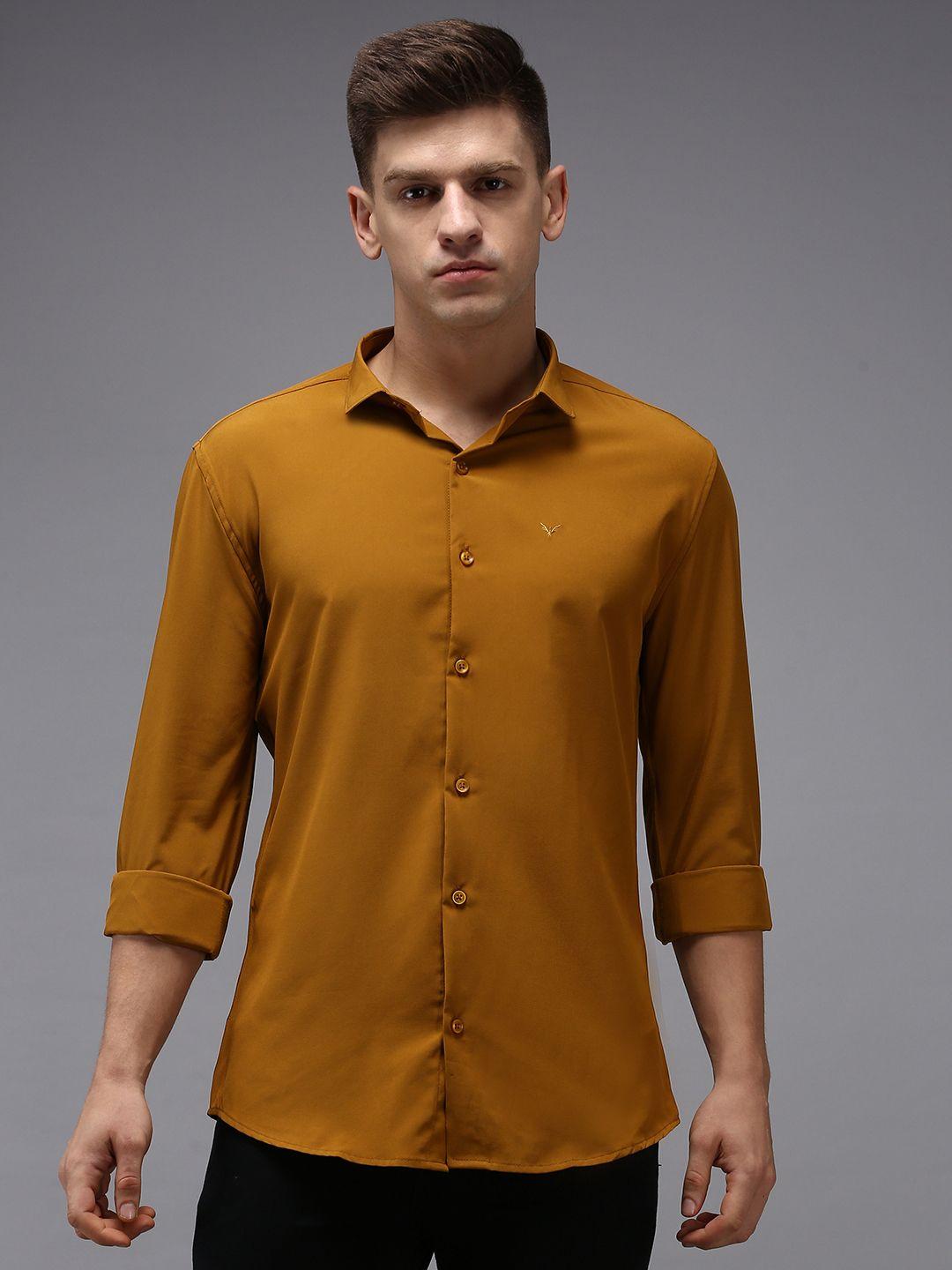 showoff men mustard classic casual shirt