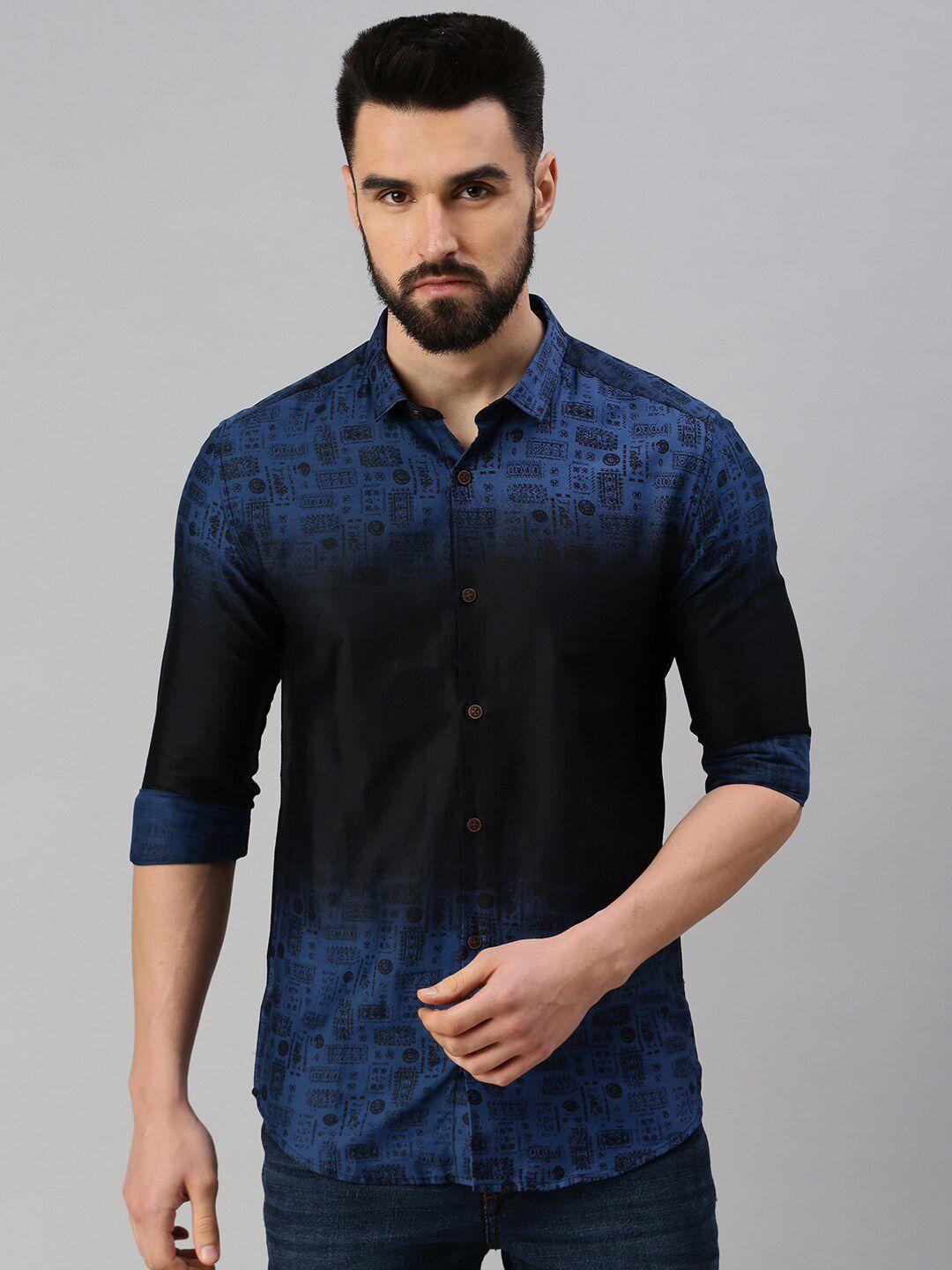 showoff men navy blue comfort faded casual shirt