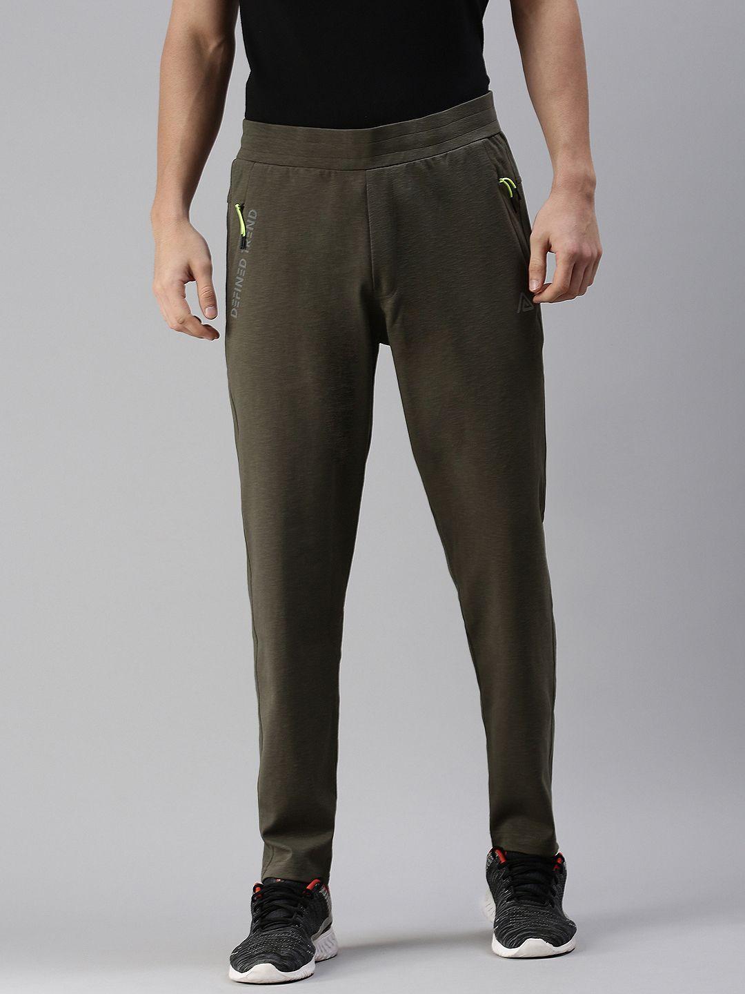 showoff men olive-green solid cotton track pant