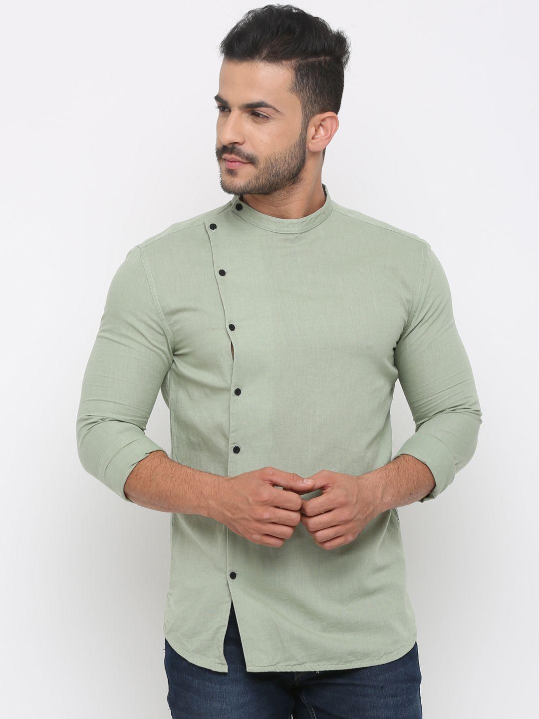 showoff men olive green solid straight kurta