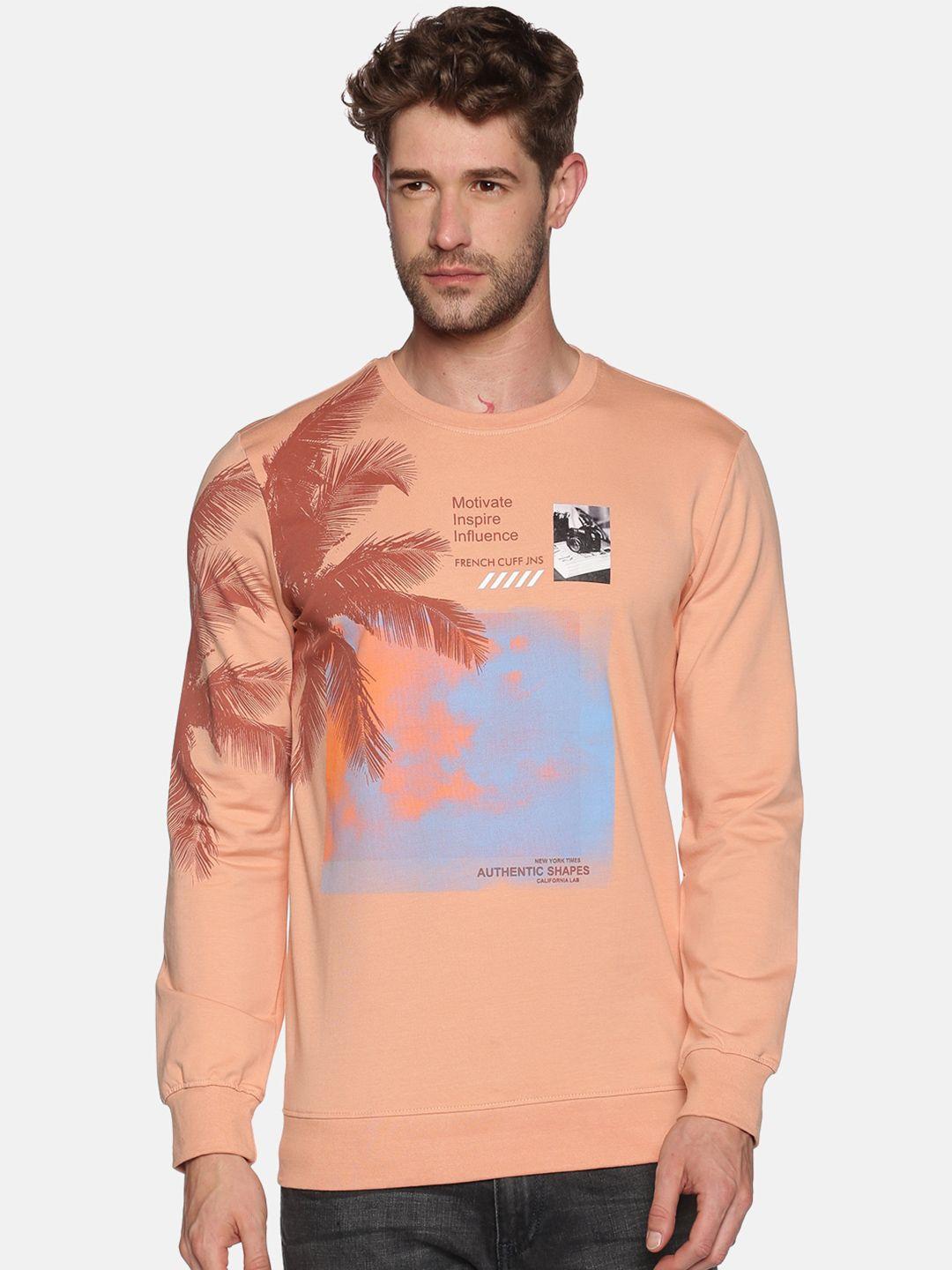 showoff men peach-coloured printed sweatshirt