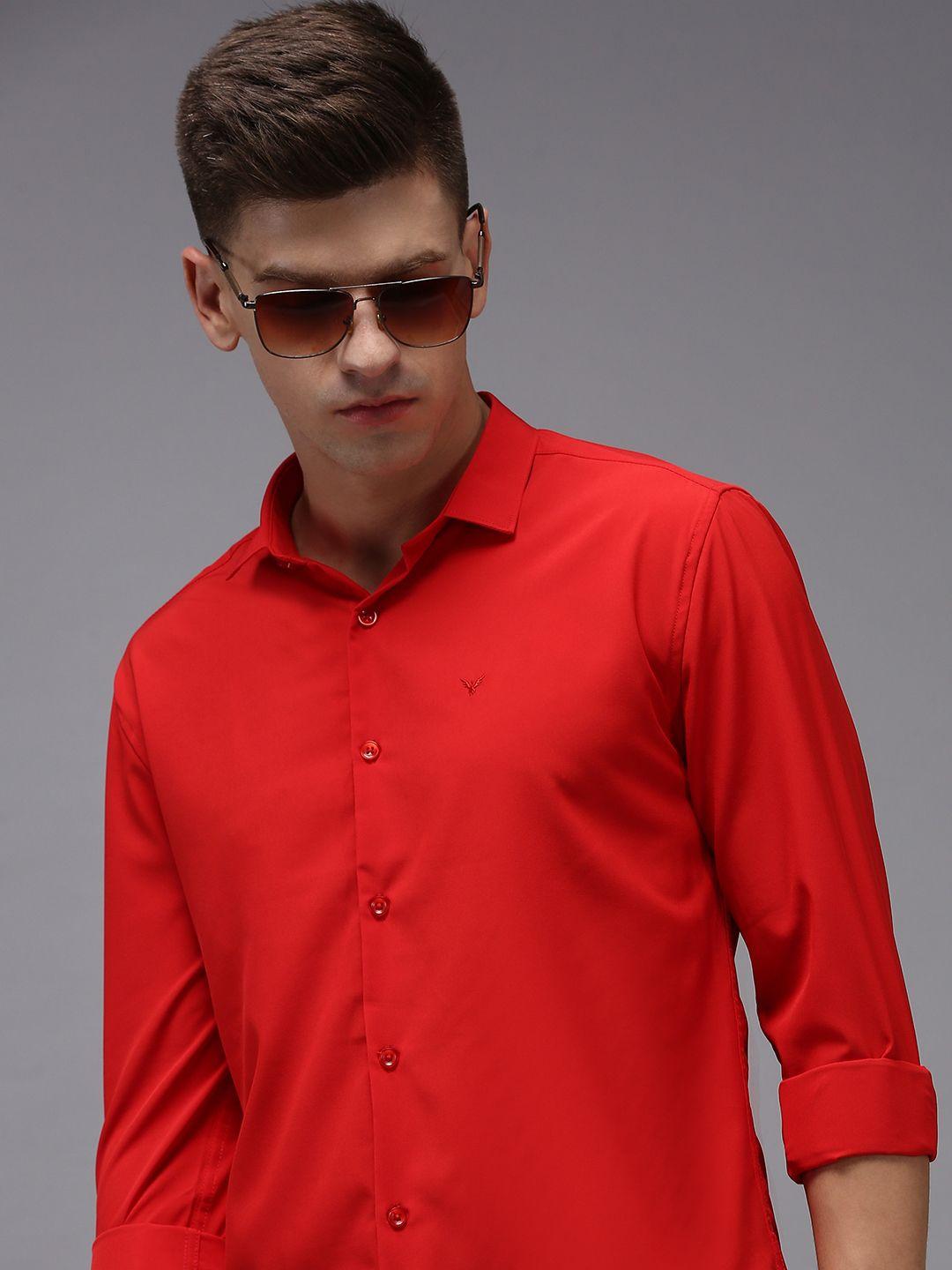 showoff men red classic casual shirt