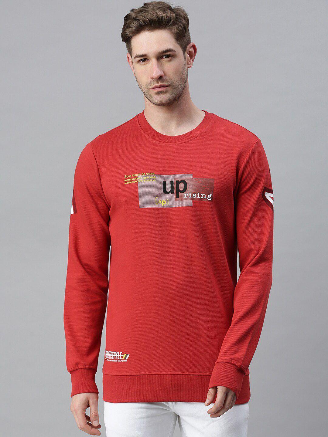 showoff men red printed sweatshirt