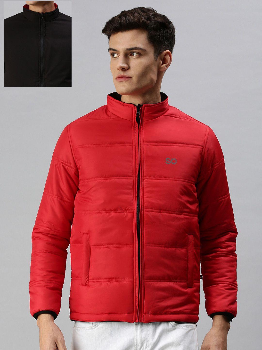 showoff men red striped reversible puffer jacket