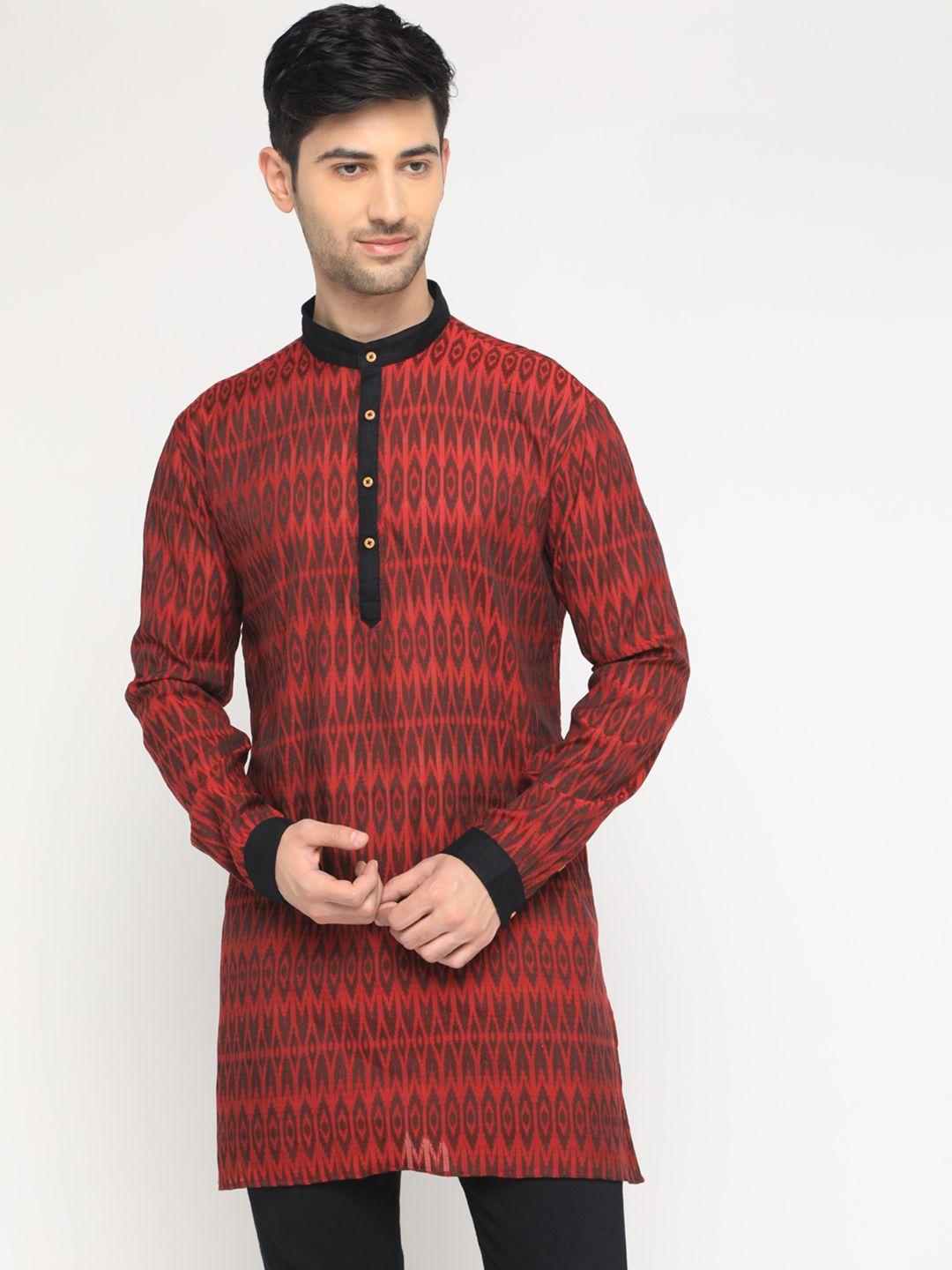 showoff men rust printed straight kurta