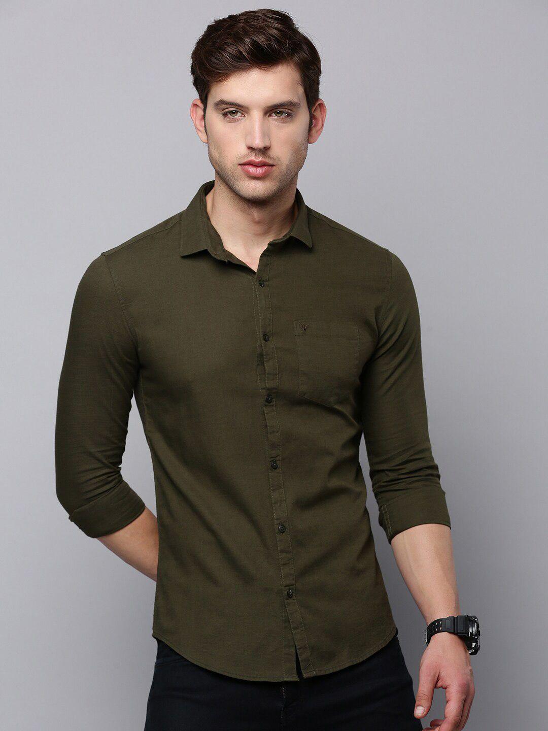 showoff men solid spread collar classic casual cotton shirt