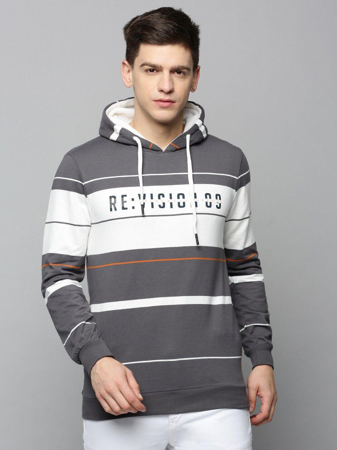 showoff men striped hooded cotton sweatshirt