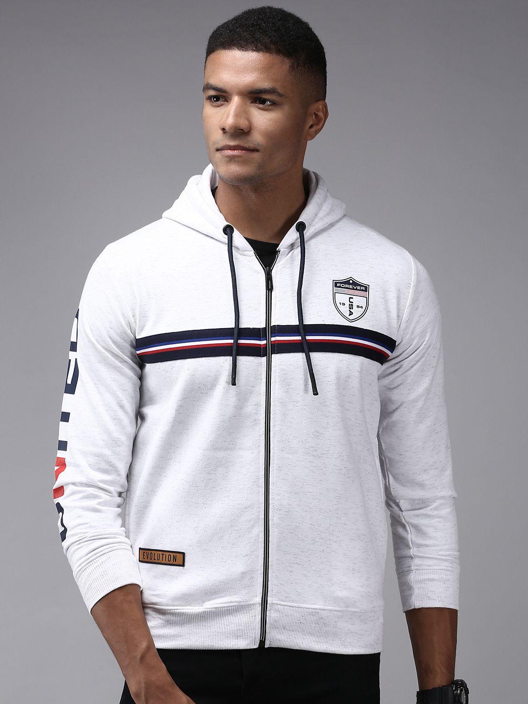 showoff men white hooded cotton sweatshirt