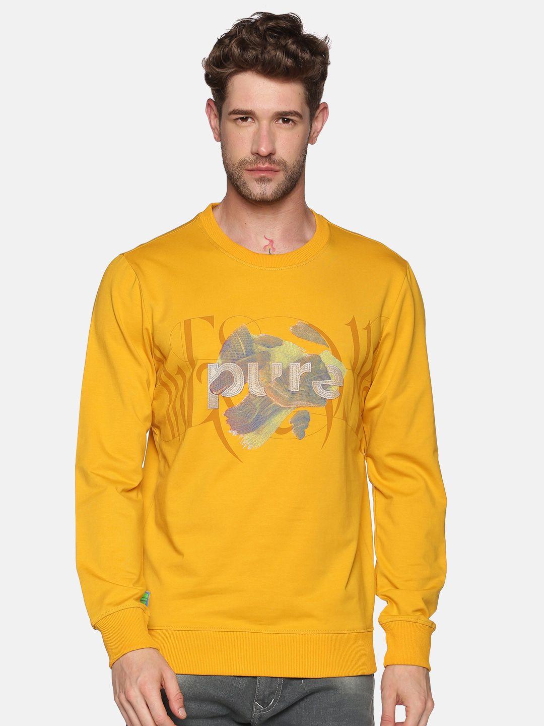 showoff men yellow printed cotton sweatshirt