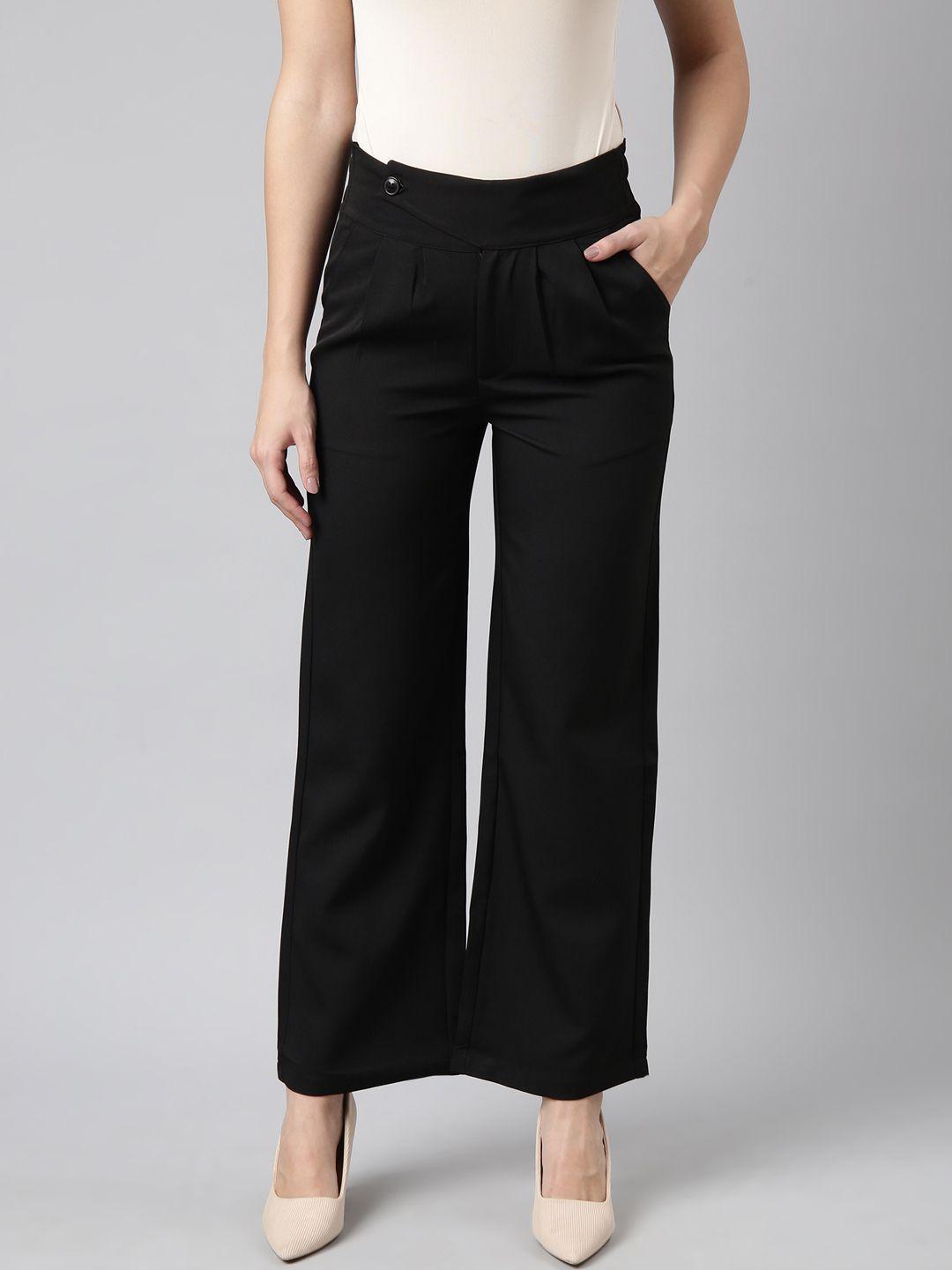 showoff mid-rise regular fit cotton comfort pleated parallel trousers